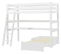 Hoppekids ECO Luxury Hochbett Mega 90x200cm mit Rollrost und Schrägleiter weiß