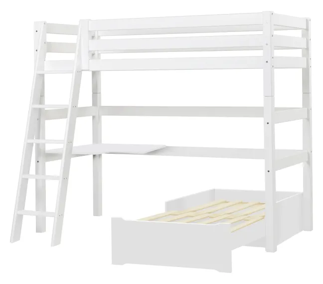 Hoppekids ECO Luxury Hochbett Mega 90x200cm mit Rollrost und Schrägleiter weiß