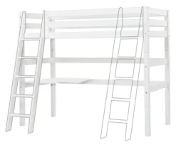 Hoppekids ECO Luxury Hochbett Mega 90x200cm mit Rollrost und Schrägleiter weiß