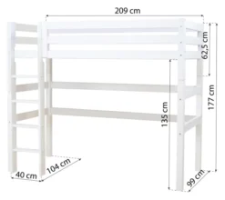 Hoppekids ECO Luxury Hochbett 90x200cm mit Rollrost und gerader Leiter weiß