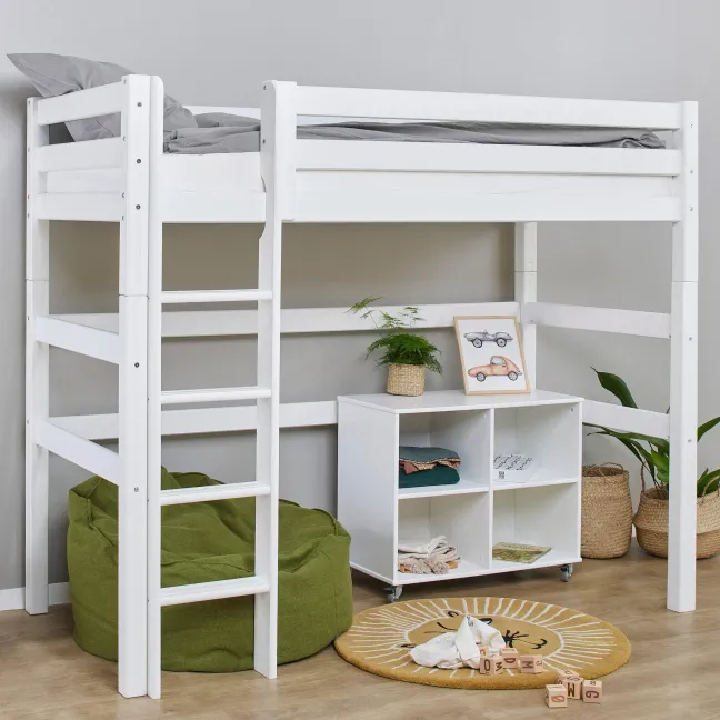Hoppekids ECO Luxury Hochbett 90x200cm mit Rollrost und gerader Leiter weiß