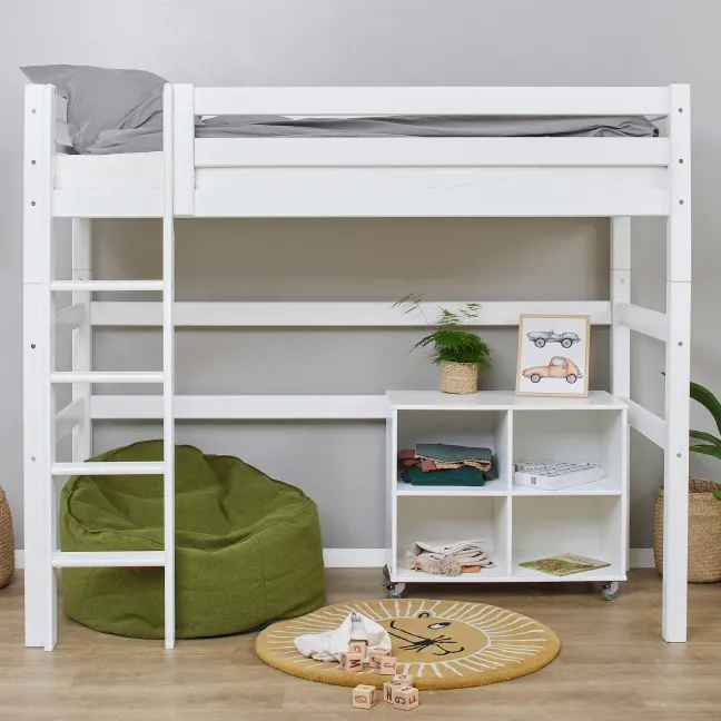 Hoppekids ECO Luxury Hochbett 90x200cm mit Rollrost und gerader Leiter weiß