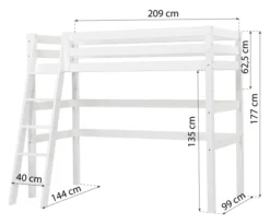 Hoppekids ECO Luxury Hochbett 90x200cm mit Rollrost und Schrägleiter weiß