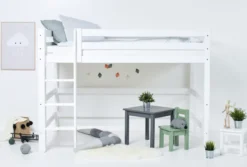 Hoppekids ECO Luxury Mittelhochbett 120x200cm mit Rollrost und gerader Leiter weiß