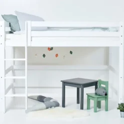 Hoppekids ECO Luxury Mittelhochbett 90x200cm mit Rollrost und gerader Leiter weiß