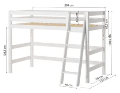 Hoppekids ECO Luxury Mittelhochbett 90x200cm mit Rollrost und Schrägleiter weiß