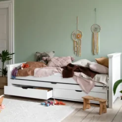 Hoppekids Maja Deluxe Bett 90x200 cm mit Rollrost und Auszieh-/Gästebett weiß