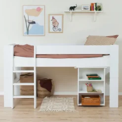 Hoppekids PURE Halbhochbett 90x200 cm mit Schreibtisch weiß