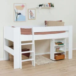 Hoppekids PURE Halbhochbett 90x200 cm mit Schreibtisch weiß
