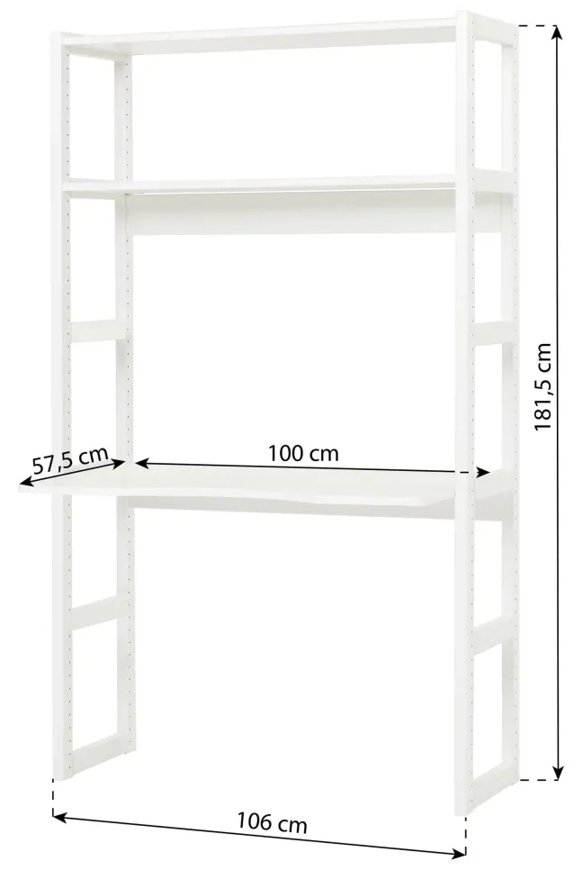 Hoppekids Storey Regal 100cm mit Tischplatte und 2 Einlegeböden weiß