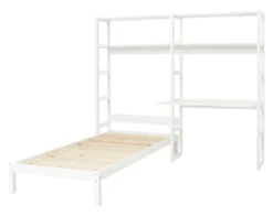 Hoppekids Storey Regalkombination 100cm mit Bett 90x200cm, 4 Einlegeböden und Tischplatte weiß
