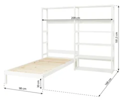 Hoppekids Storey Regalkombination 100cm mit Bett 90x200cm und 8 Einlegeböden weiß