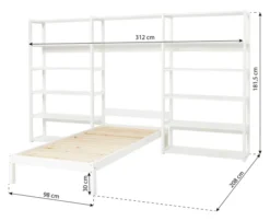 Hoppekids Storey Regalkombination 100cm mit Bett 90x200cm und 14 Regalböden weiß