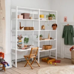 Hoppekids Storey Regalkombination 100cm mit 8 Einlegeböden und Tischplatte weiß