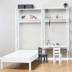 Hoppekids Storey Regalkombination 80cm mit Juniorbett 70x160cm, 4 Einlegeböden und Tischplatte weiß