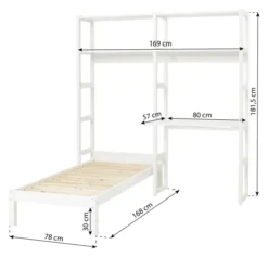 Hoppekids Storey Regalkombination 80cm mit Juniorbett 70x160cm, 4 Einlegeböden und Tischplatte weiß