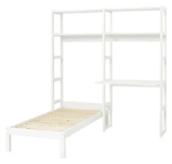 Hoppekids Storey Regalkombination 80cm mit Juniorbett 70x160cm, 4 Einlegeböden und Tischplatte weiß