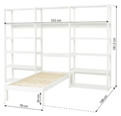 Hoppekids Storey Regalkombination 80cm mit Juniorbett 70x160cm und 14 Regalböden weiß
