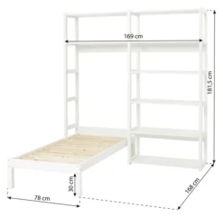 Hoppekids Storey Regalkombination 80cm mit Juniorbett 70x160cm und 8 Einlegeböden weiß