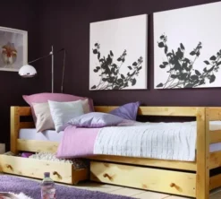 Infanskids Einzelbett mit halber Abschutzsicherung gelaugt 90 x 200cm