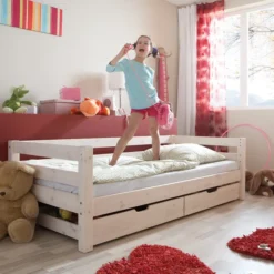 Infanskids Einzelbett mit 2 Rollschubkästen weiß 90 x 200cm