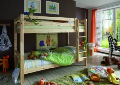 Infanskids Etagenbett mit Leiter und 2 Rollschubkästen natur lackiert 90 x 200cm 603-10