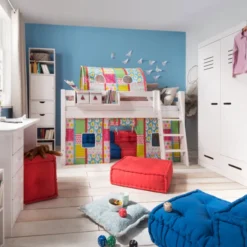 Infanskids Halbhohes Bett mit gerader Leiter weiß 90x200cm 301-30