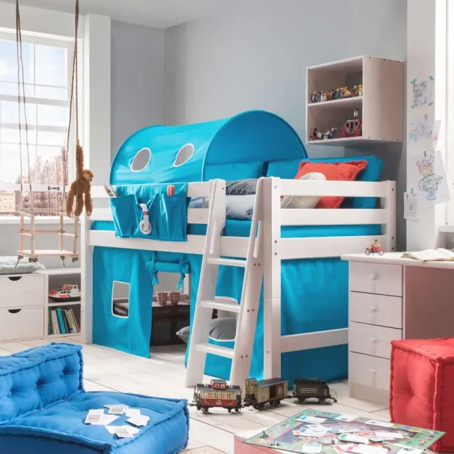 Infanskids Halbhohes Bett mit Schrägleiter weiß 90x200cm 302-30