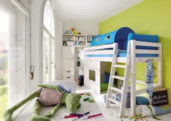 Infanskids mittelhohes Bett mit Schrägleiter weiß 200x90cm 308-30