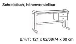 Infanskids Schreibtisch höhenverstellbar mit 2 Schubladen gelaugt 813-20