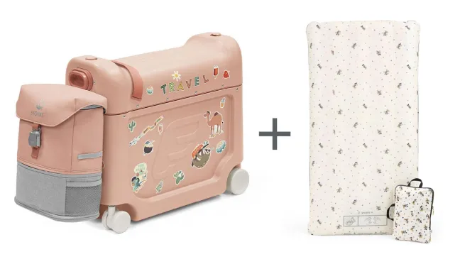 JetKids™ by Stokke® BedBox Kinderkoffer Coral Pink mit Rucksack und CloudSleeper™ Mickey Celebration