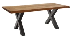 LifeConcept Esstisch 240x100cm Zerreiche Baumkante (6cm) Natur geölt mit Metall X-Gestell