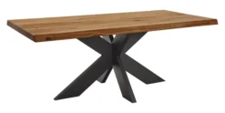 LifeConcept Esstisch 240x100cm Zerreiche Baumkante (6cm) Natur geölt mit Metall Spider-Gestell