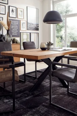 LifeConcept Esstisch 240x100cm Zerreiche Baumkante (6cm) Natur geölt mit Metall Spider-Gestell