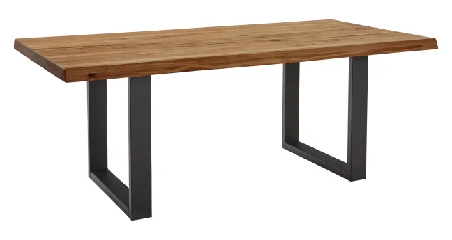 LifeConcept Esstisch 220x100cm Zerreiche Baumkante (6cm) Natur geölt mit Metall U-Gestell