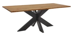 LifeConcept Esstisch 200x100cm Zerreiche Baumkante (3cm) Natur geölt mit Metall Spider-Gestell