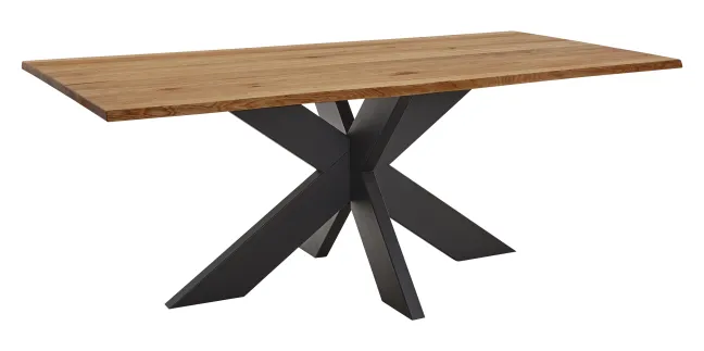 LifeConcept Esstisch 200x100cm Zerreiche Baumkante (3cm) Natur geölt mit Metall Spider-Gestell