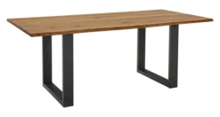 LifeConcept Esstisch 180x100cm Zerreiche Baumkante (3cm) Natur geölt mit Metall U-Gestell