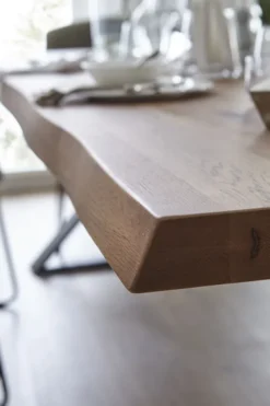 LifeConcept Esstisch 200x100cm Zerreiche Baumkante (6cm) Natur geölt mit Metall X-Gestell