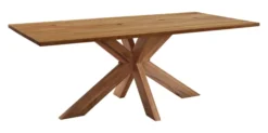 LifeConcept Esstisch 220x100cm Zerreiche gerade Kante (3cm) Natur geölt mit Holz Spider-Gestell