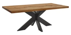 LifeConcept Esstisch 220x100cm Zerreiche gerade Kante (6cm) Natur geölt mit Metall Spider-Gestell