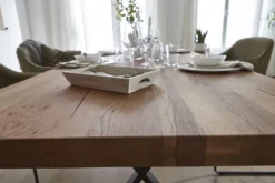 LifeConcept Esstisch 180x100cm Zerreiche gerade Kante (3cm) Natur geölt mit Metall U-Gestell