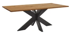 LifeConcept Esstisch 180x100cm Zerreiche gerade Kante (3cm) Natur geölt mit Metall Spider-Gestell