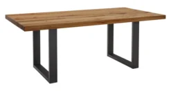 LifeConcept Esstisch 180x100cm Zerreiche gerade Kante (6cm) Natur geölt mit Metall U-Gestell