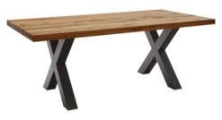 LifeConcept Esstisch 200x100cm Zerreiche gerade Kante (6cm) Natur geölt mit Metall X-Gestell