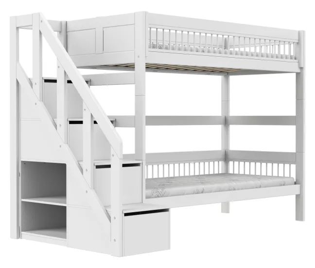 Lifetime Breeze Etagenbett 90x200cm mit Treppe und Rollboden weiß lackiert