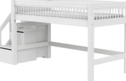 Lifetime Breeze halbhohes Bett 90x200cm mit Treppe und Rollboden weiß lackiert