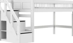 Lifetime Breeze halbhohes Bett 90x200cm mit Treppe und Rollboden weiß lackiert