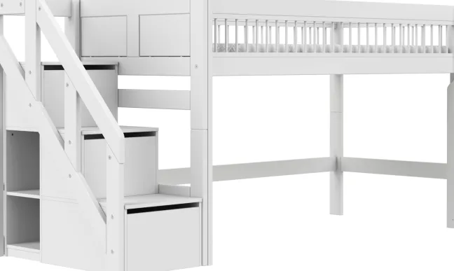 Lifetime Breeze halbhohes Bett 90x200cm mit Treppe und Rollboden weiß lackiert