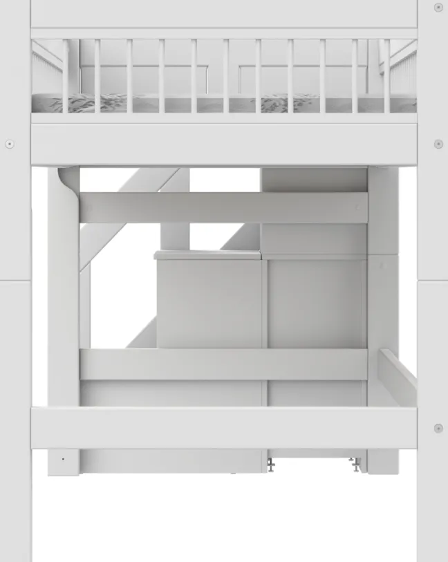 Lifetime Breeze halbhohes Bett 90x200cm mit Treppe und Rollboden weiß lackiert